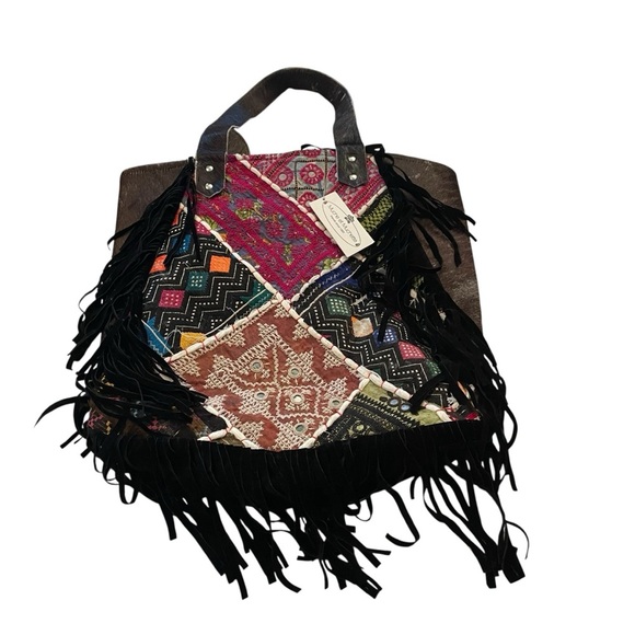 Muche et Muchette MultiColor Patchwork Pony Tote with Fringe NWT - Picture 4 of 12